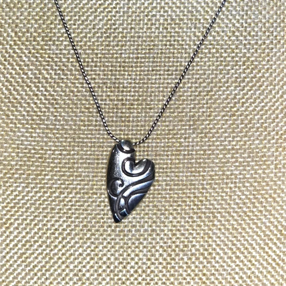 Brighton Heart Pendant Necklace Silver Tone Swirl Design Chain Jewelry